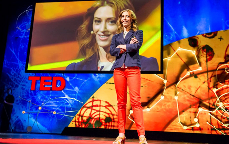 Health psychologist Kelly McGonigal on stage at TEDGlobal in 2013